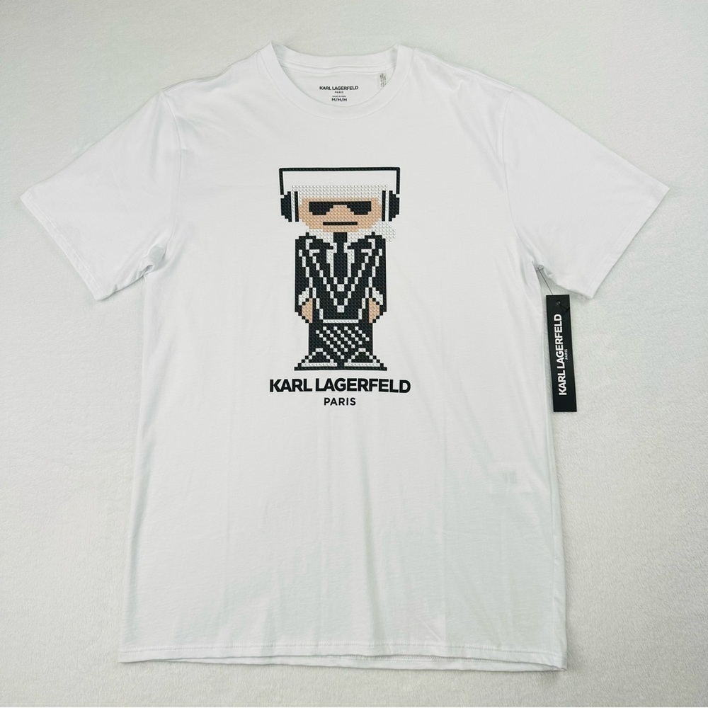 Karl Lagerfeld Paris Men’s Medium White Logo T-Shirt Cool Tuxedo Man - Picture 13 of 13